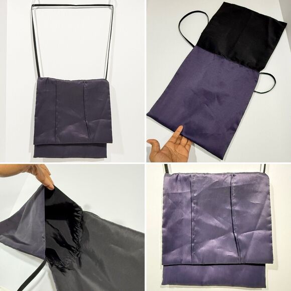 Women Satin Crossbody Shoulder Bag Dark Blue Fold Over Flap 11x12 in - Picture 12 of 16